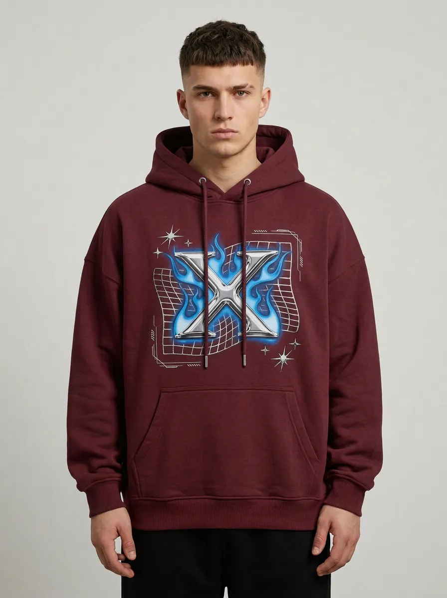 Unisex Y2K Streetwear Blue Flame X Letter Hoodie