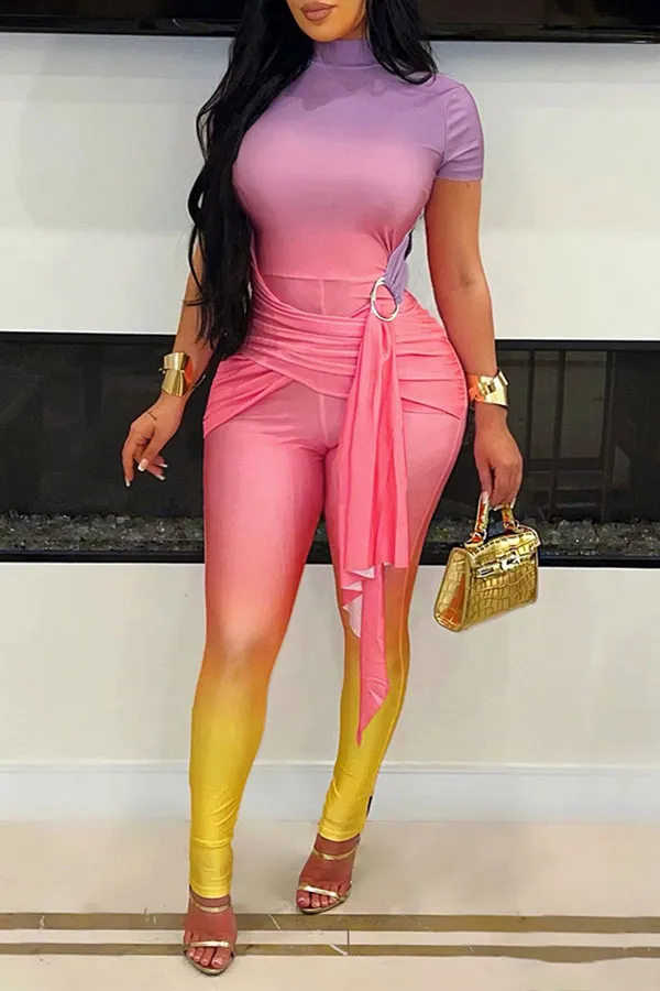 O-Ring Bodycon Short Sleeve Jumpsuit