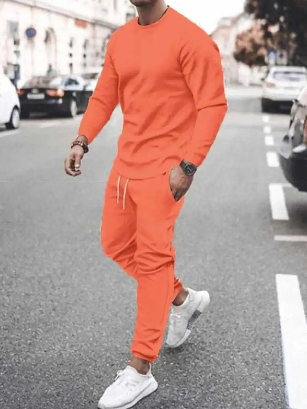 Round-Neck Long-Sleeve Top and Pants Sport Set