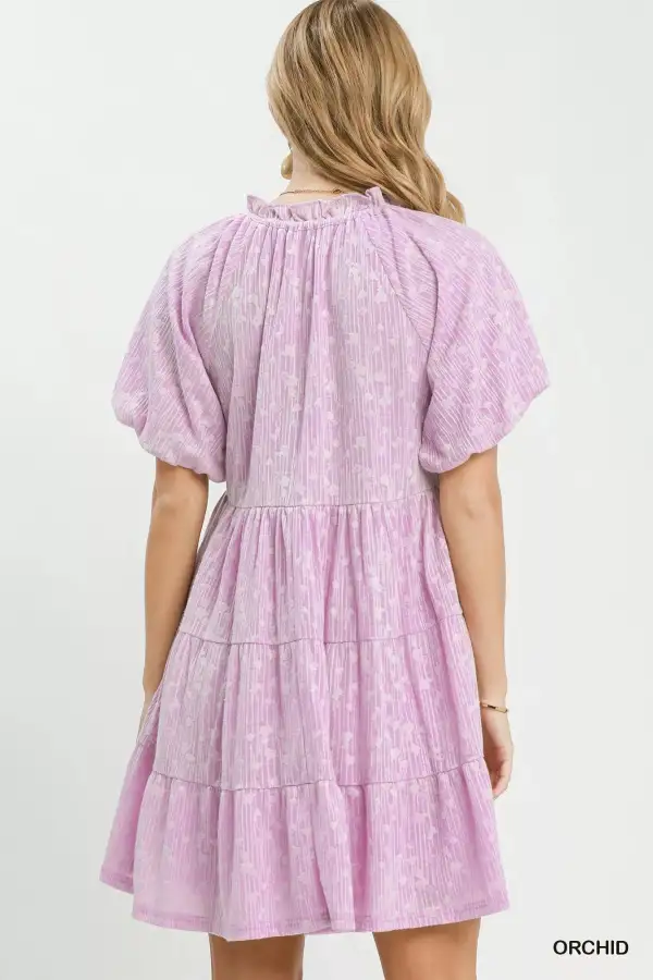 V-Neck Puff Sleeve Pocketed Mini Dress