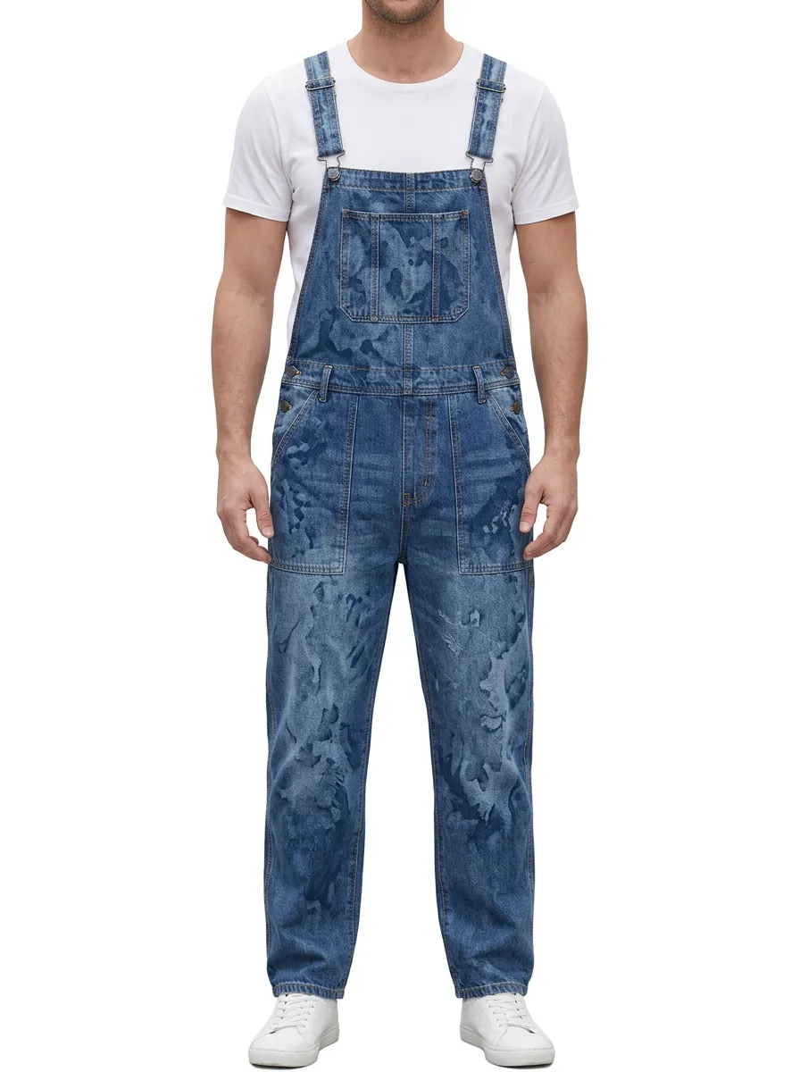 Camo Print Denim Overalls