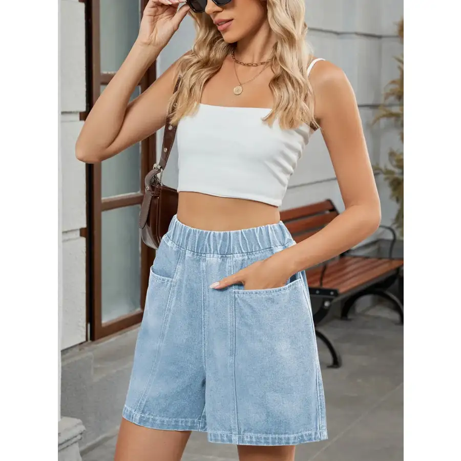 Elastic Waist Denim Shorts
