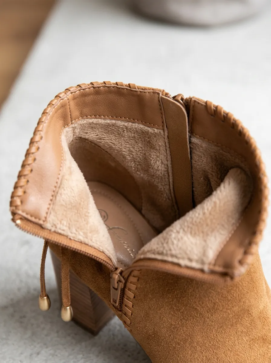 Stitched Boho-Inspired Suede-Look Women's Peep-Toe Ankle Boots