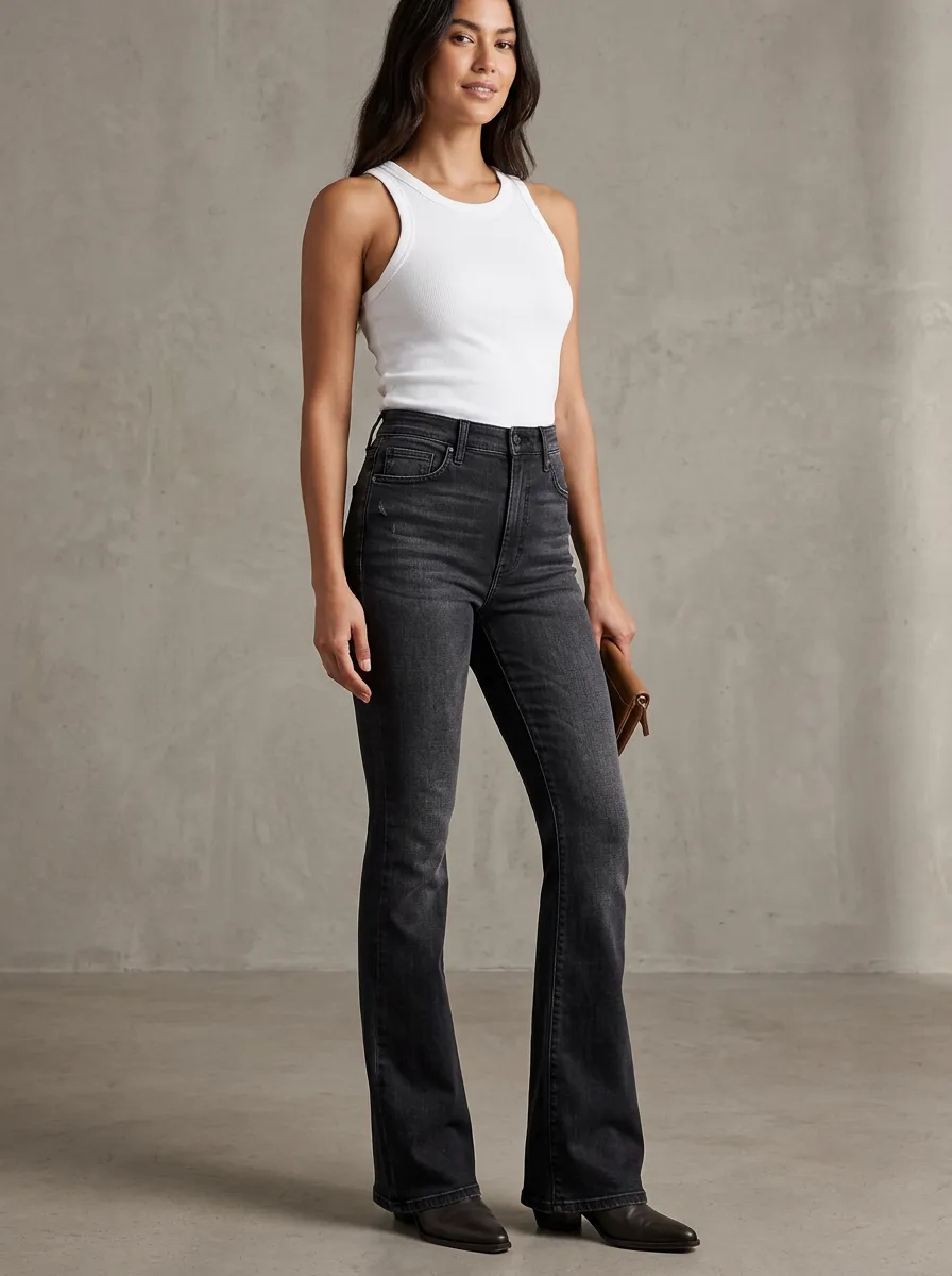 Casual Essential Women's High-Waist Stretch Flare Jeans