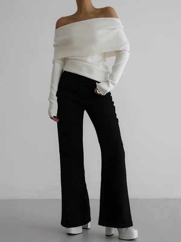 Off Shoulder Long Sleeve Relaxed Fit Pullover Sweater