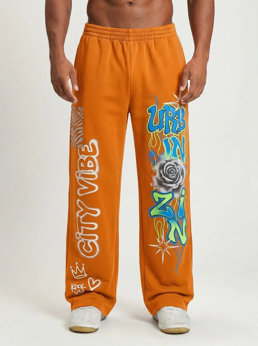 Unisex Streetwear Graffiti Rose Sweatpants