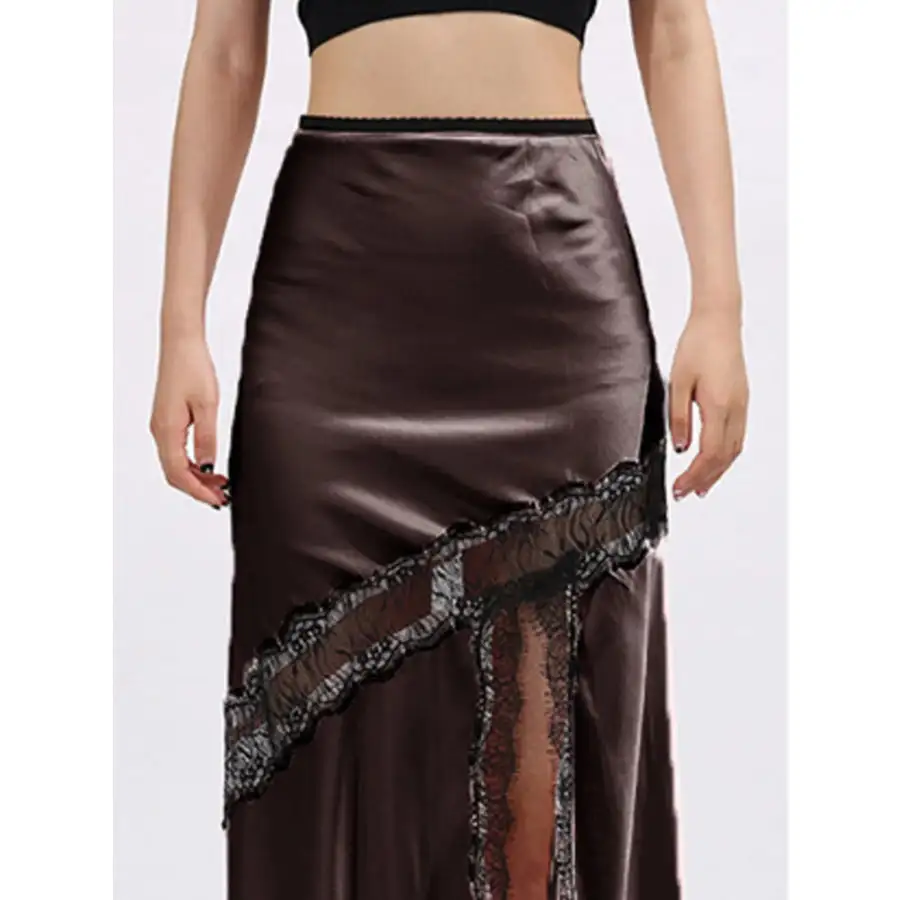 Lace Trim Asymmetrical Midi Skirt
