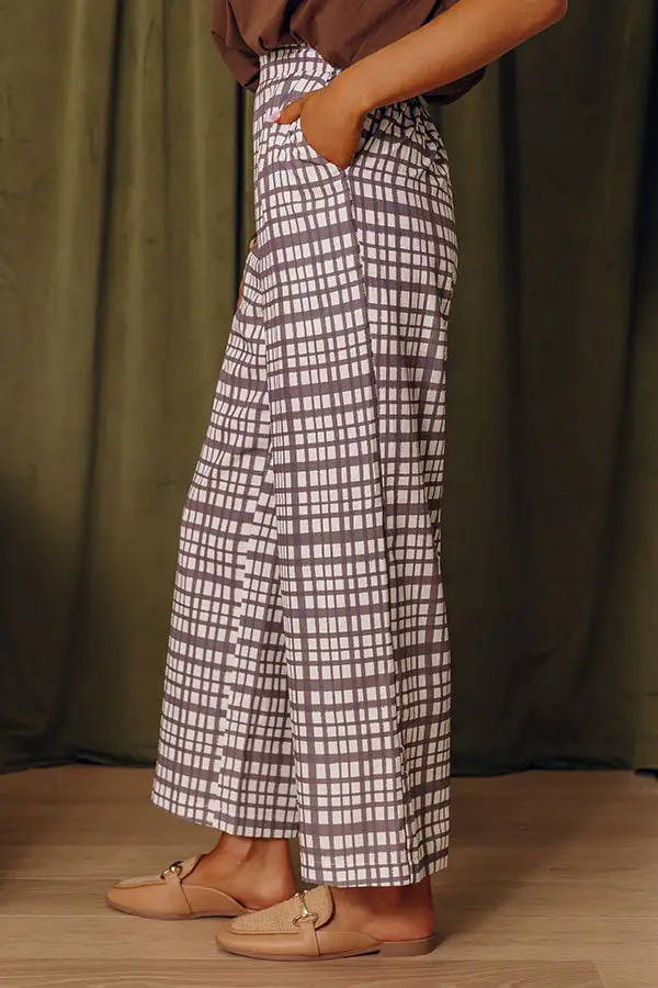 High Waist Relaxed Plaid Side Pocket Pants