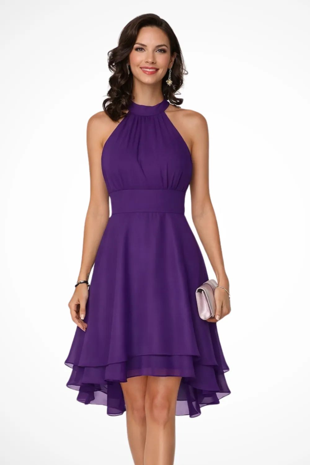  Halter Neck Tiered Skirt Mini Dress