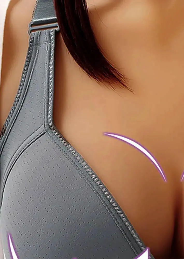Front Button Breast Lifting Bra - Dark Grey
