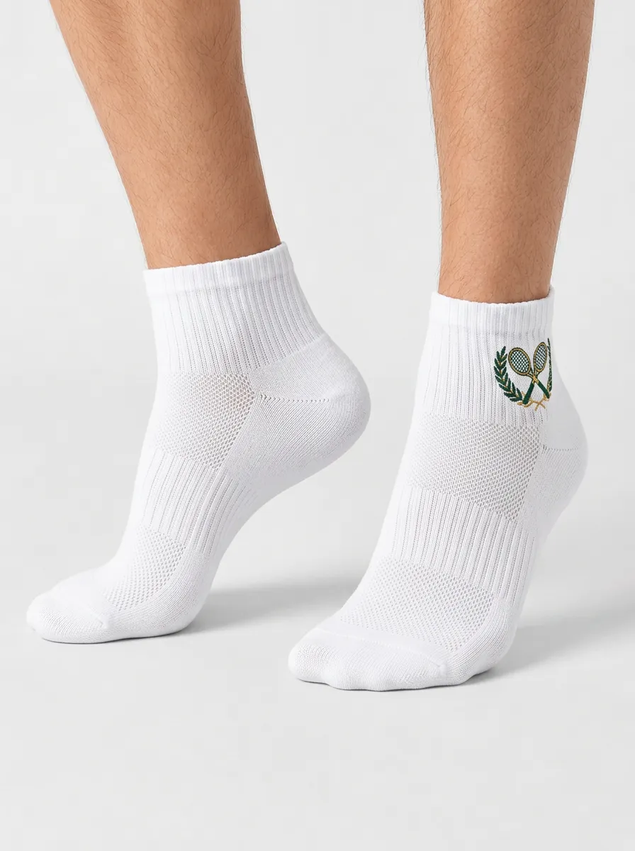 White Scenic Tennis Graphic Sport Ankle Socks
