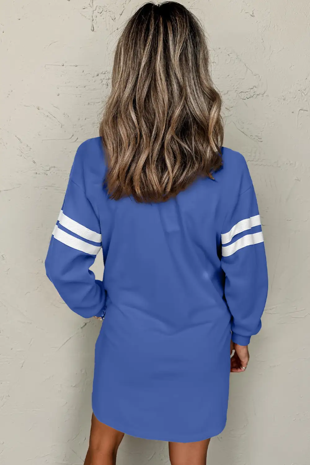 Sky Varsity Contrast Banded Sleeve Shift Sweatshirt Dress