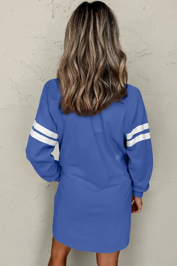 Sky Varsity Contrast Banded Sleeve Shift Sweatshirt Dress