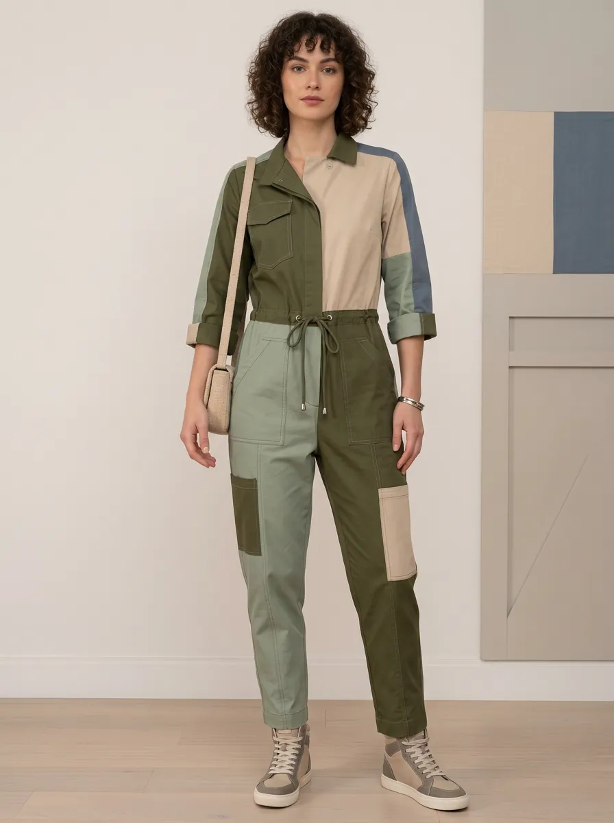 Women's Arden Utility Patchwork Colorblock Graphic Jumpsuit