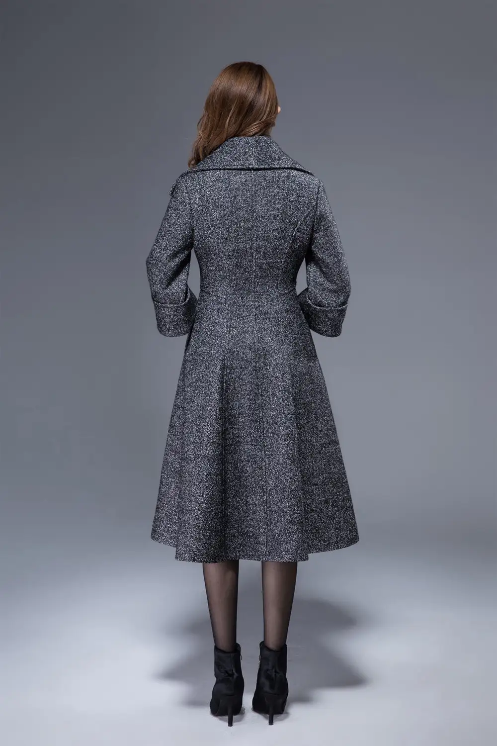 Wool Blend A Line Lapel Collar Pocketed Button Front Midi Coat