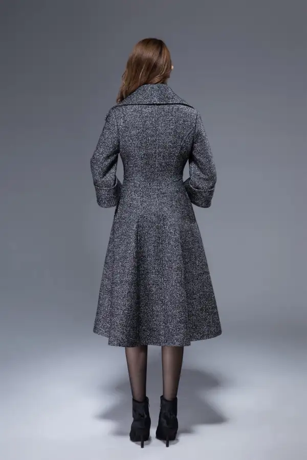 Wool Blend A Line Lapel Collar Pocketed Button Front Midi Coat
