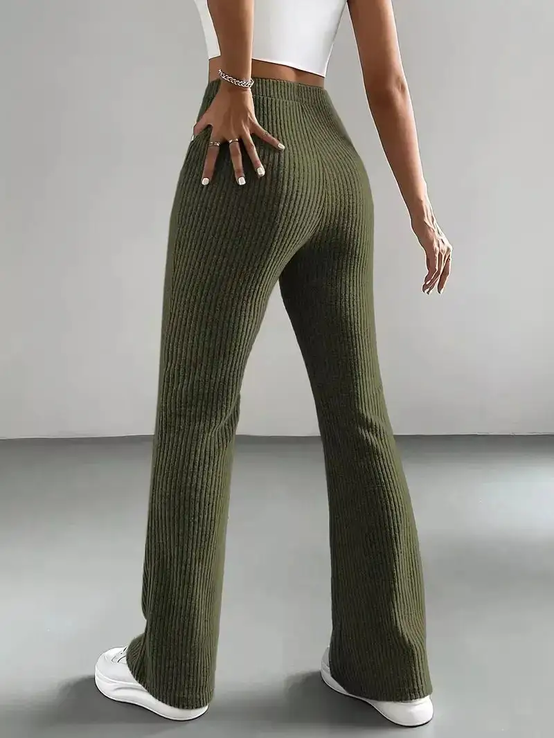 Classic Ribbed Knit High Waist Flare Pants