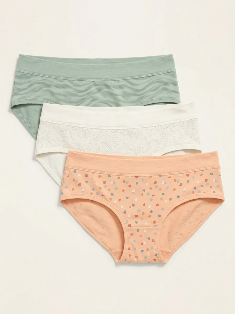 Women's Geometric Abstract Pattern Printed Three-Pack Briefs Mid-Rise