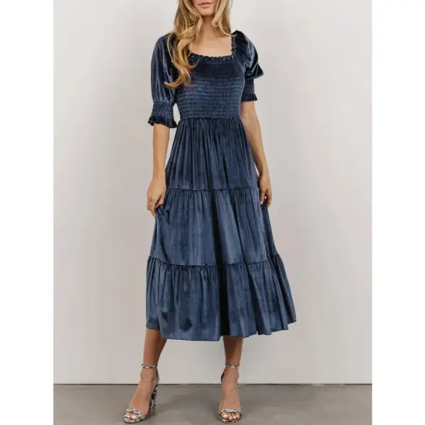 Smocked Half Sleeve Tiered Midi Dress
