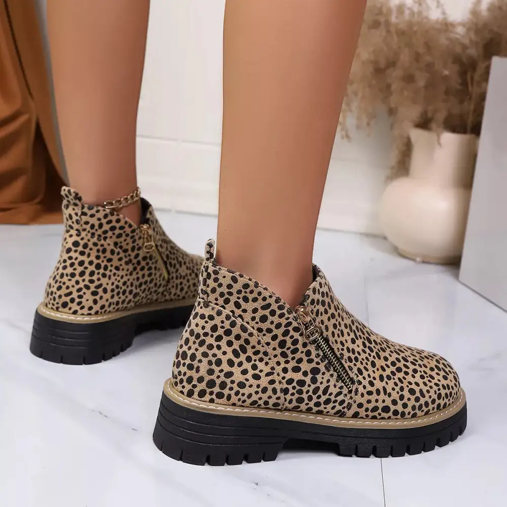 Print Ankle Boots with Zipper