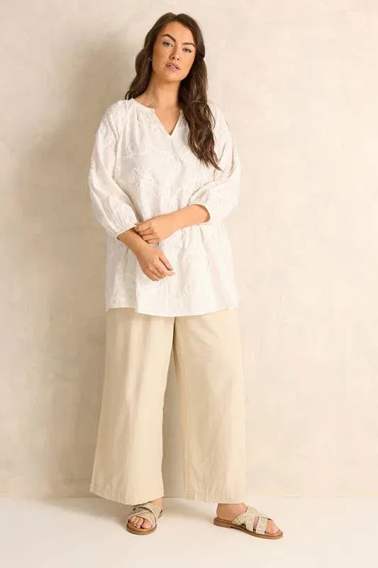 Ivory White Floral Embroidered Cotton Blouse