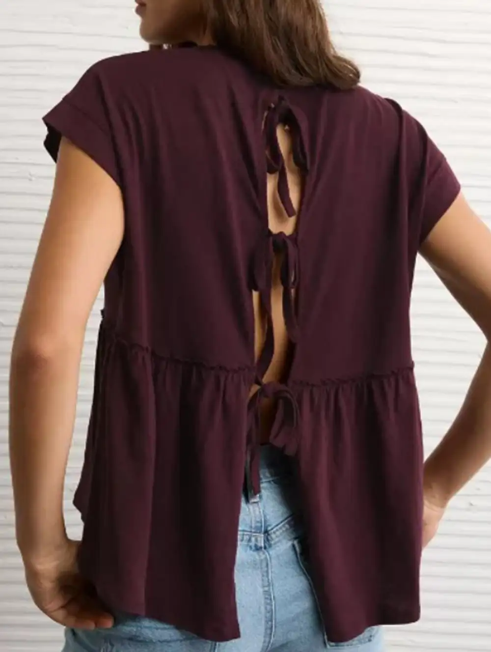 Babydoll Thin Top with Back Tie Blouse