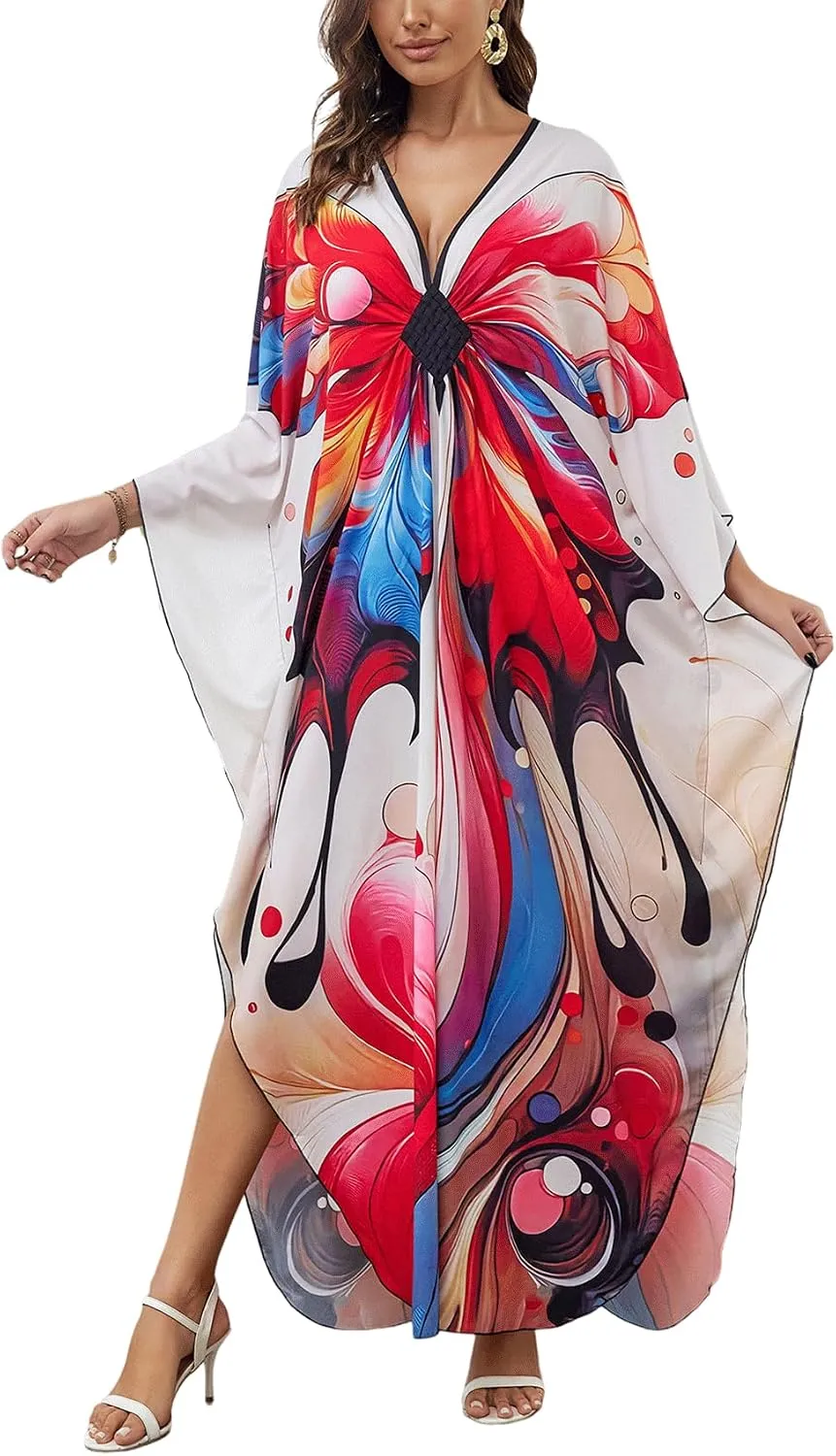 KECVOT Kaftan Dresses for Women Plus Size Batwing Sleeve Caftans Long Bathing Suit Cover Up Maxi Beach Dress Loungewear