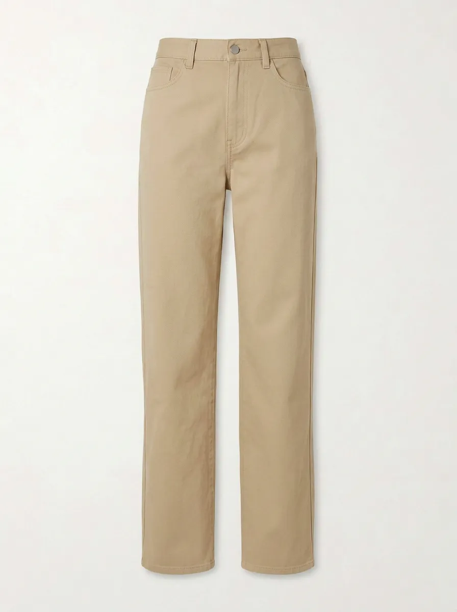 Women's Casual Minimalist Khaki Mid-Rise Straight Leg Pants