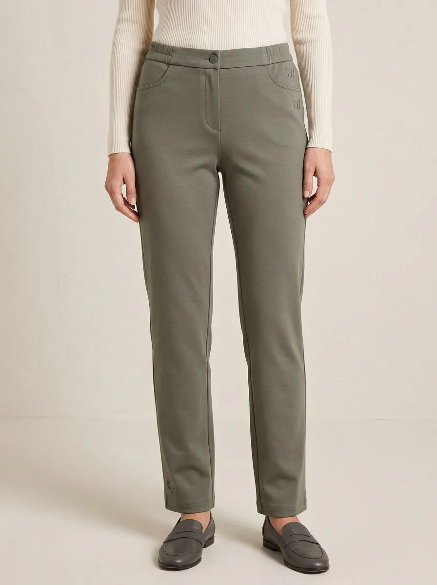 Women's Classic Weekend Butterfly Embroidered Mid Rise Straight Leg Pants