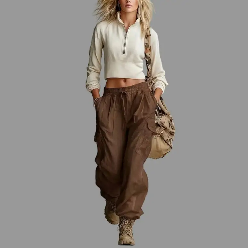 Women's Loose Fit Drawstring Multi Pocket Cargo Pants