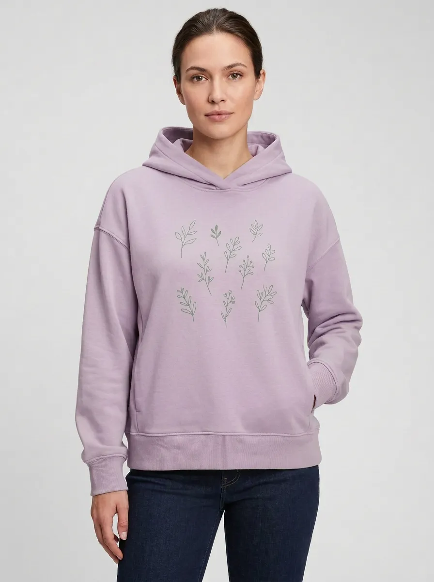 Women's Modern Botanical Leaf Minimal Nature Inspired Graphic Hoodie