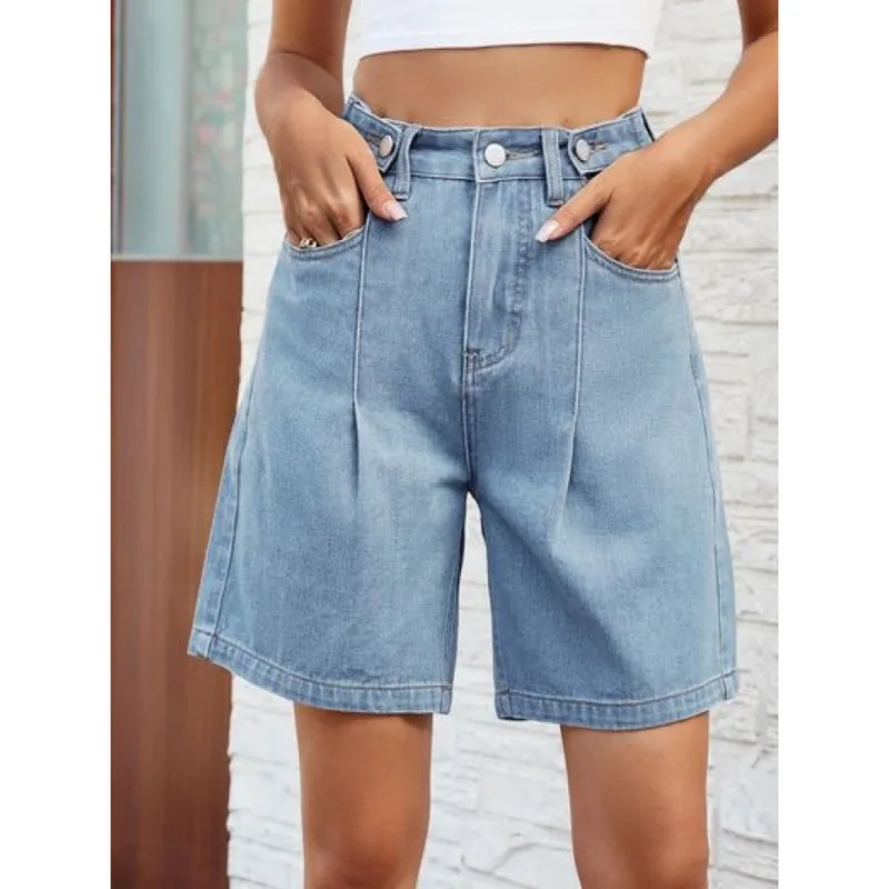High-Waist Denim Shorts with Pockets