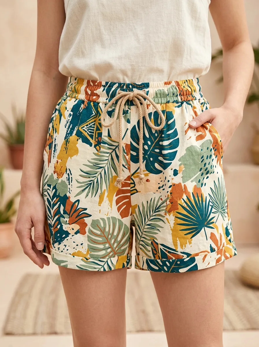 Women's Tropical Summer Vacation Botanical Leaf Printed Shorts