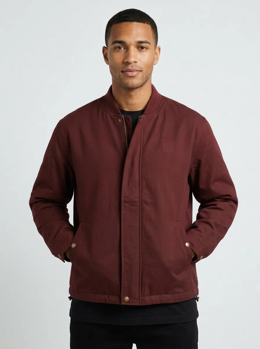 Men's Minimalist Green Embroidered Bomber Jacket
