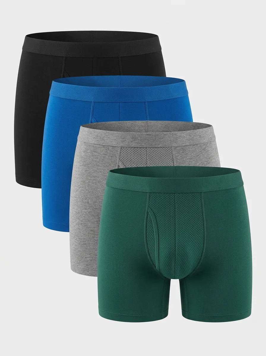 Men's Four-Pack Multi-Color Mesh Pouch Breathable Boxer Briefs