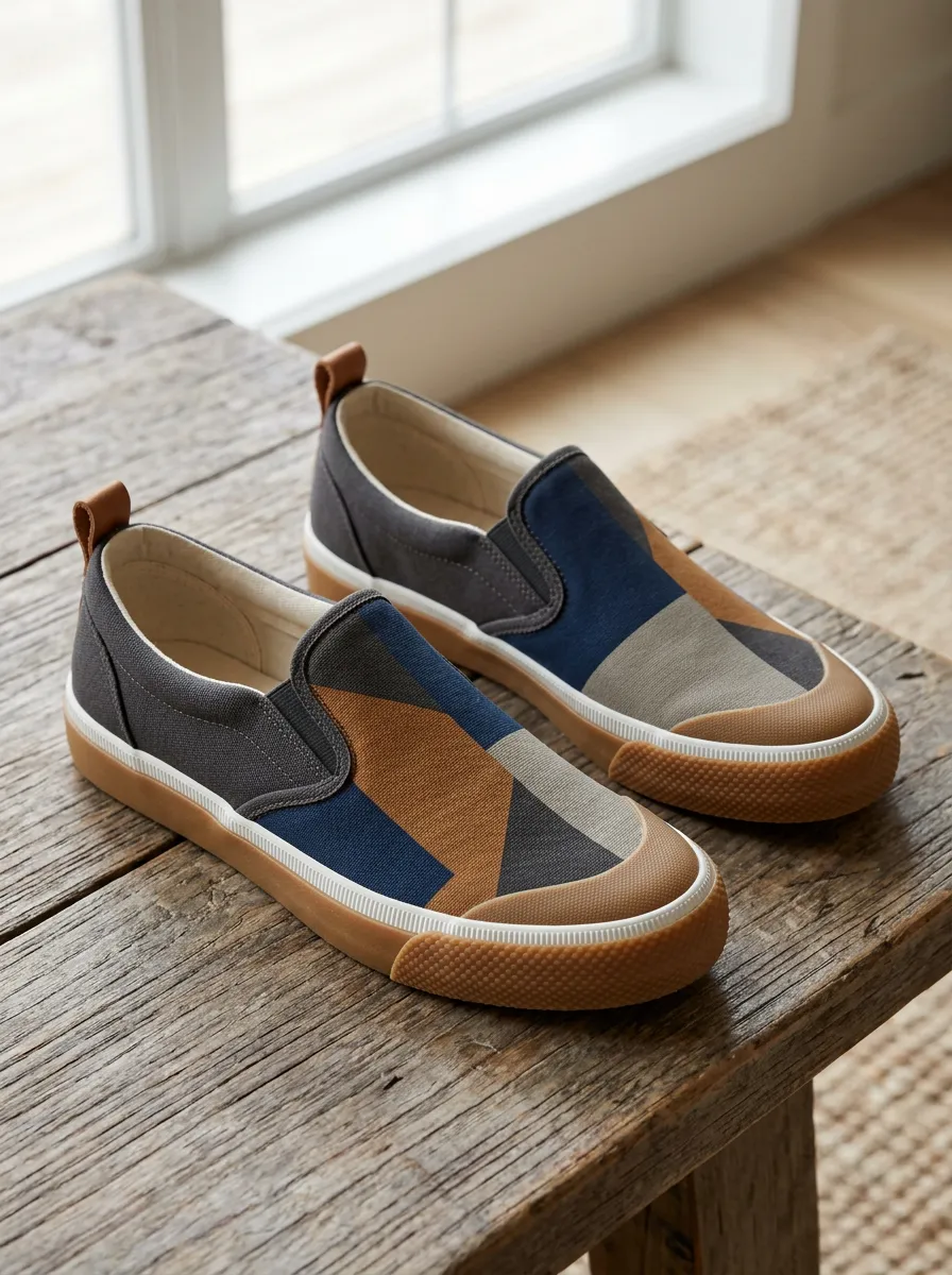 Men's Classic Geometric Colorblock Pattern Patterned Slip-on Canvas Shoes