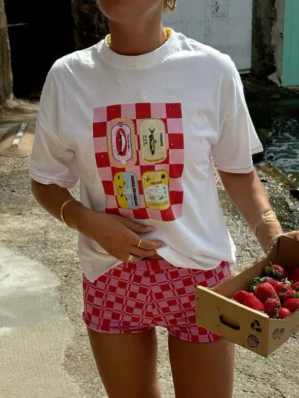 Checkered And Animal Print T - Shirt