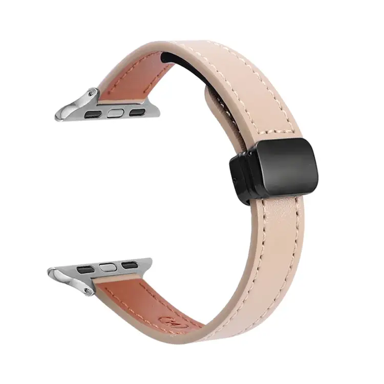 Slim Magnetic Buckle Genuine Leather Watch Band for Watch SE 2023 40 mm - Plain Apricot