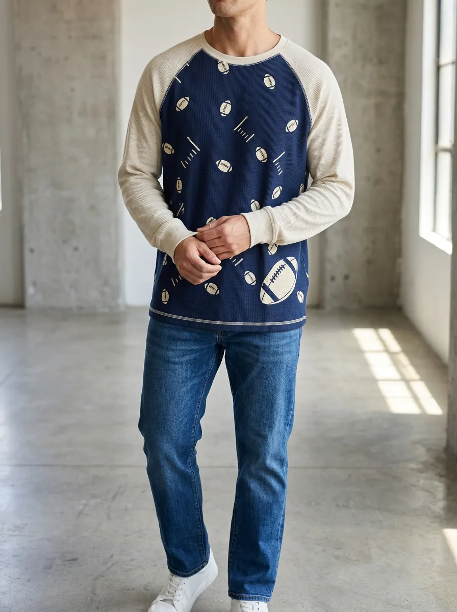 Men's Raglan Long Sleeve Football Graphic T-Shirt