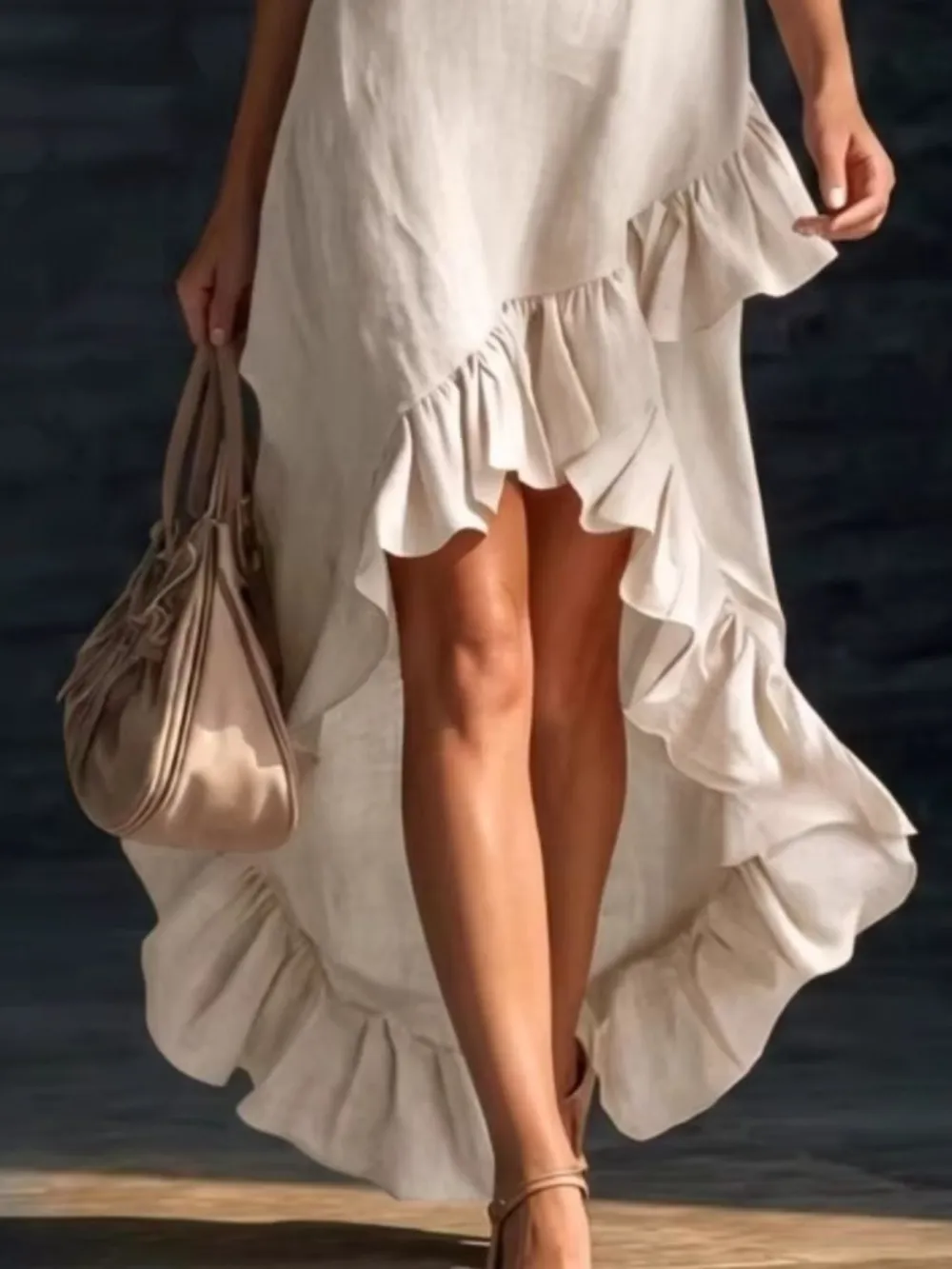 Structured Shape V Neck Ruffle Sleeveless Dress