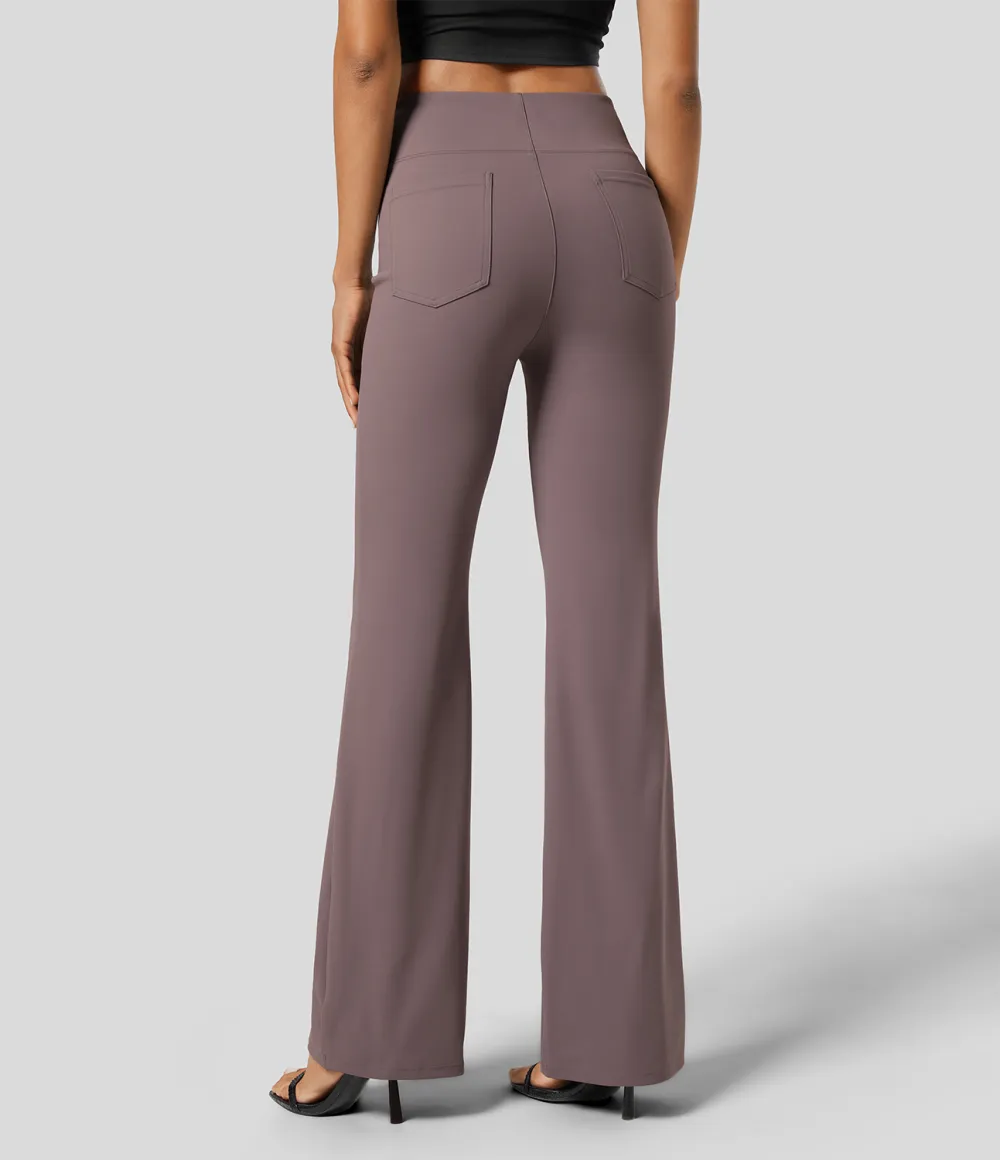  High Waisted Back Side Pocket Slight Flare Work Pants