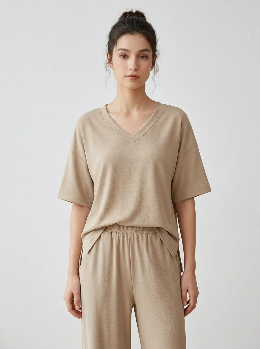 Ribbed Women's V-Neck Casual Lounge Set