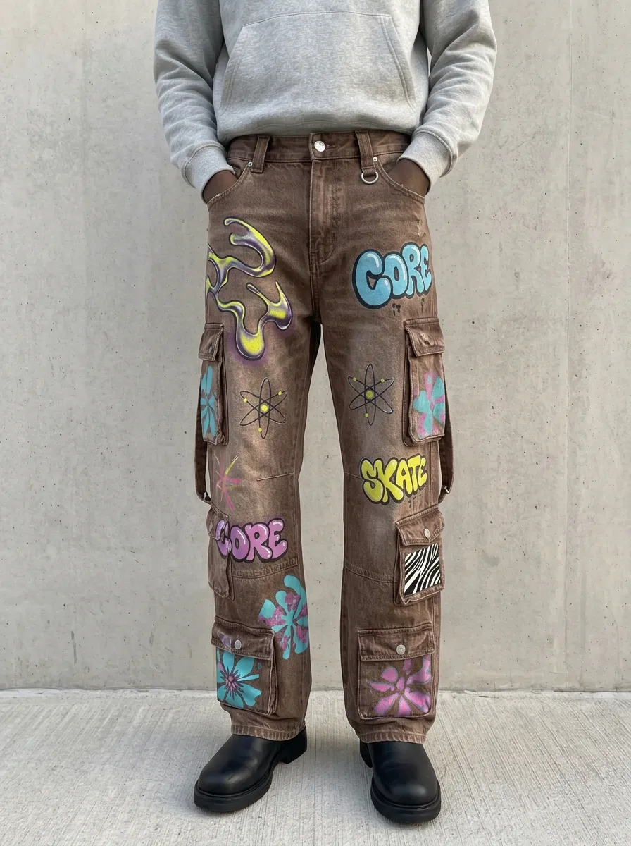 Men's Streetwear Core Skate Graffiti Graphic Cargo Jeans