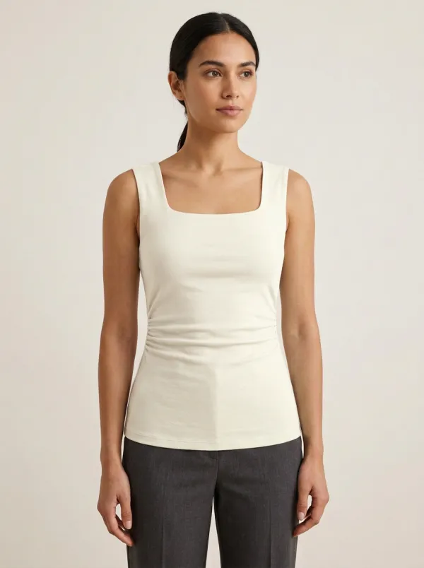 Minimal Square-Neck Waist-Ruched Ruched Tank Top