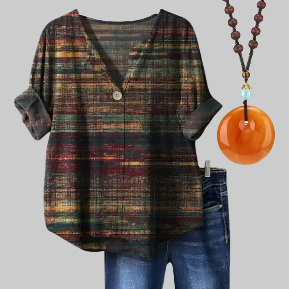 Linen Blend Button Front Relaxed Blouse