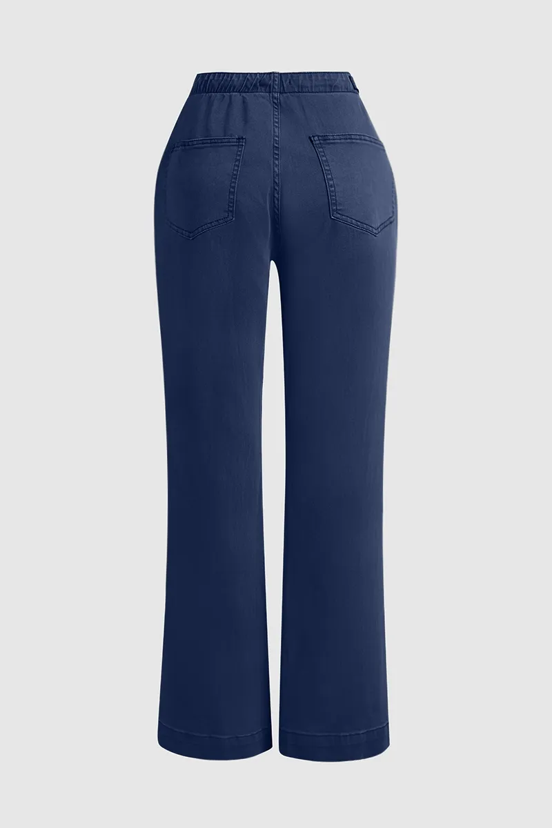 Drawstring Low Waist Wide Leg Jeans