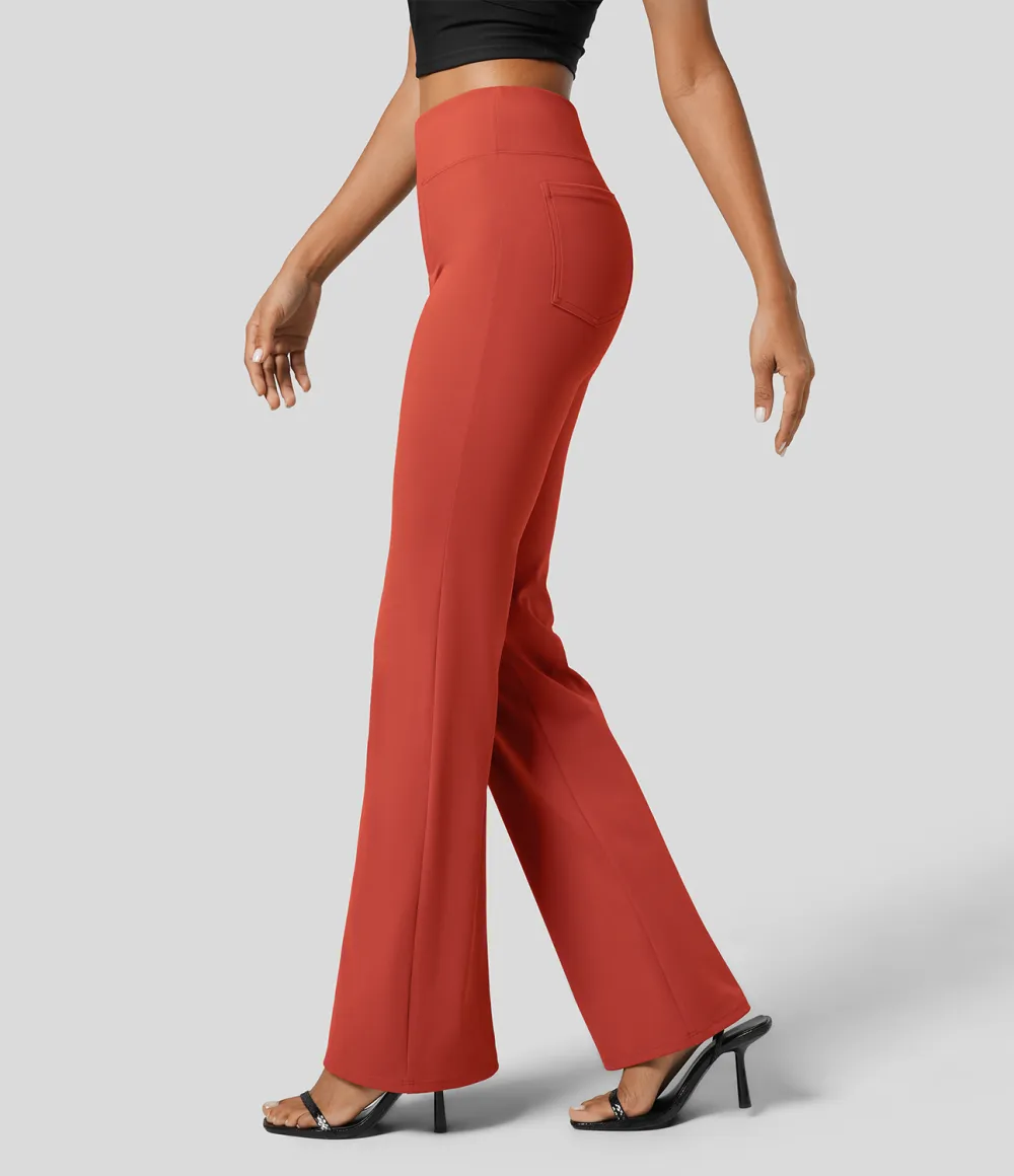  High Waisted Back Side Pocket Slight Flare Work Pants