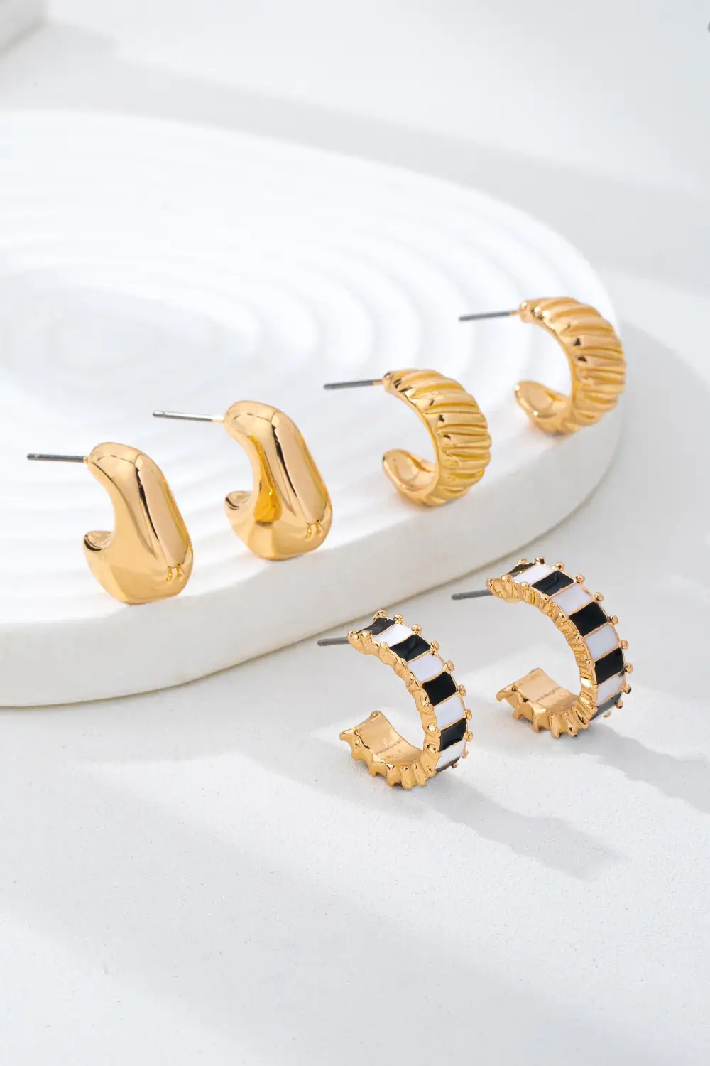 Checker Textured Huggie Hoop Trio