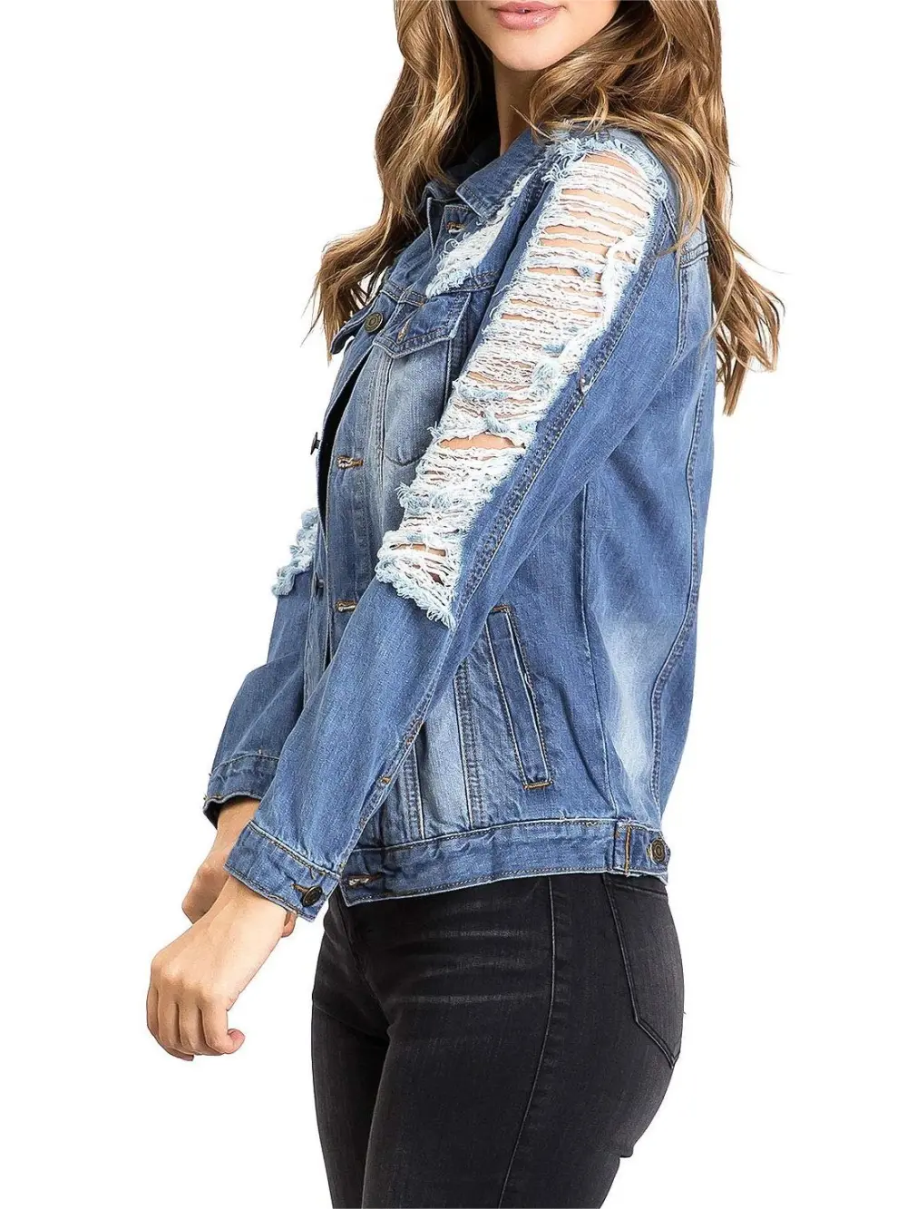 Distressed Long Sleeve Denim Jacket