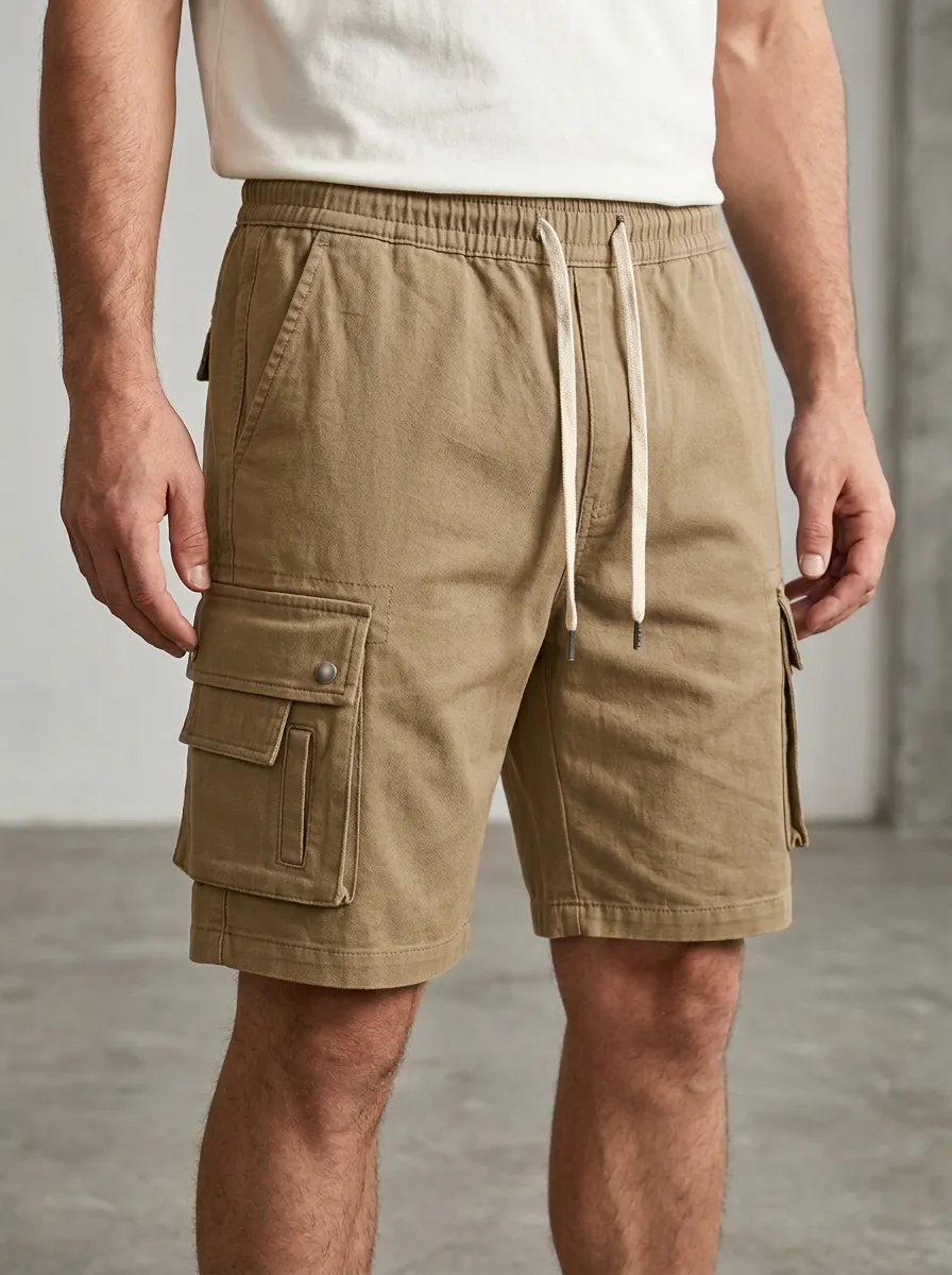 Utility Pocketed Drawstring Utility Cargo Shorts